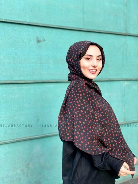 Tahia - Black Patterned Crepe Hijab - Mirach