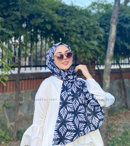 Tanaz - Black Patterned Cotton Hijab