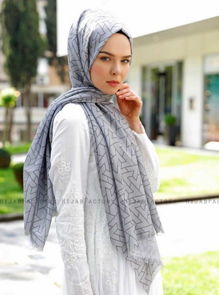 Tharaa - Grey Patterned Hijab - Sal Evi