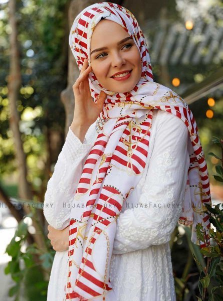 Ulima - Red Patterned Hijab - Sal Evi