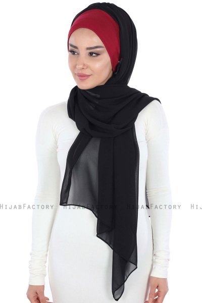 Vera - Bordeaux & Black Practical Chiffon Hijab