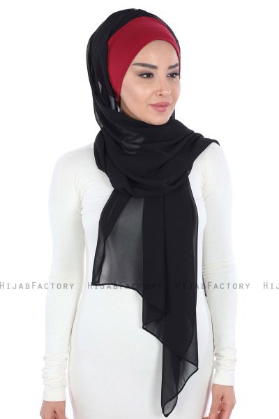 Vera - Bordeaux & Black Practical Chiffon Hijab