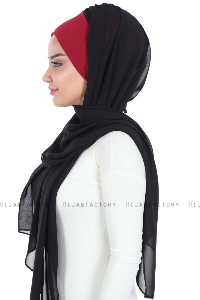 Vera - Bordeaux & Black Practical Chiffon Hijab