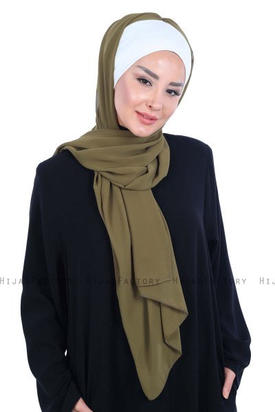 Vera - Creme & Khaki Practical Chiffon Hijab
