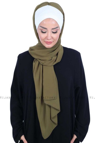Vera - Creme & Khaki Practical Chiffon Hijab