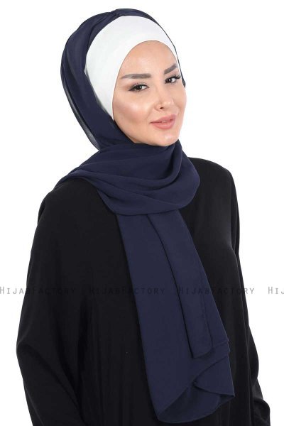 Vera - Creme & Navy Blue Practical Chiffon Hijab