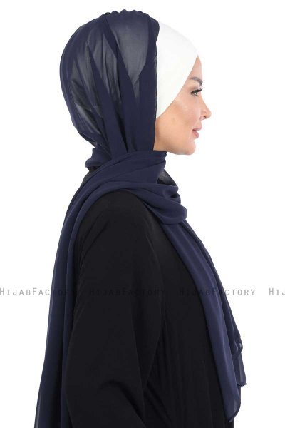Vera - Creme & Navy Blue Practical Chiffon Hijab