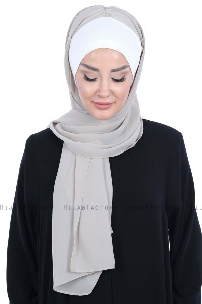 Vera - Creme & Taupe Practical Chiffon Hijab