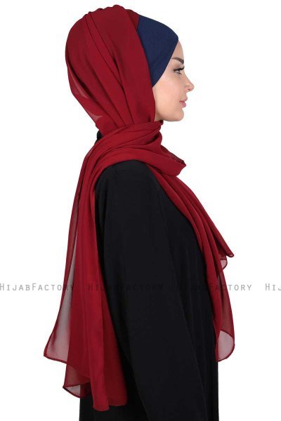 Vera - Navy Blue & Bordeaux Practical Chiffon Hijab