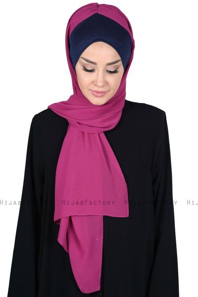 Vera - Navy Blue & Fuchsia Practical Chiffon Hijab