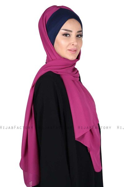Vera - Navy Blue & Fuchsia Practical Chiffon Hijab