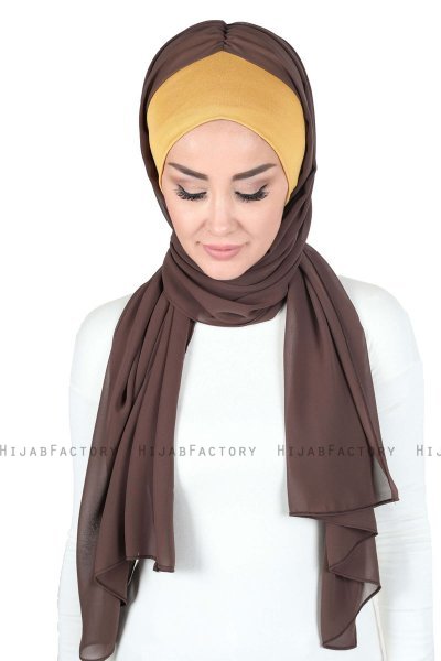 Vera - Mustard & Brown Practical Chiffon Hijab