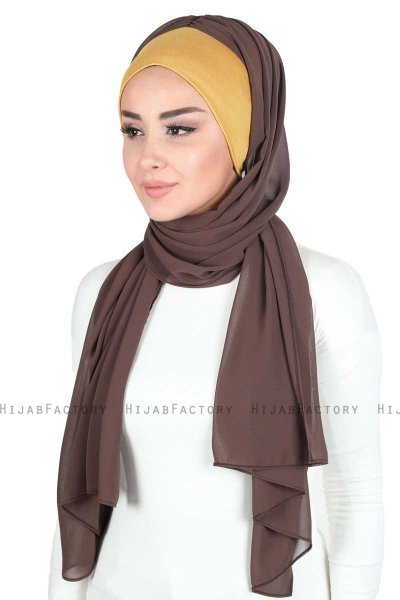 Vera - Mustard & Brown Practical Chiffon Hijab