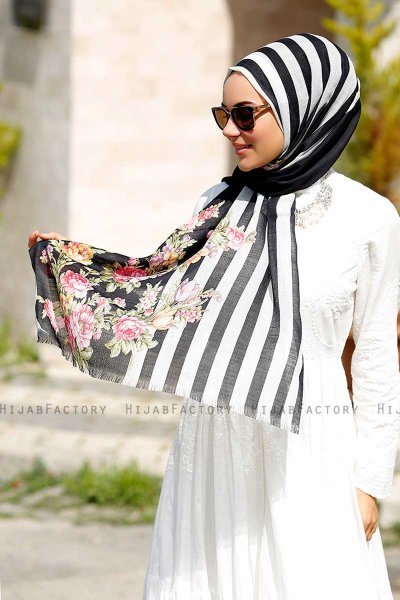 Vezna - Black Patterned Hijab - Sal Evi