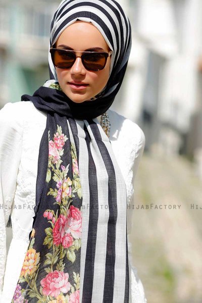 Vezna - Black Patterned Hijab - Sal Evi