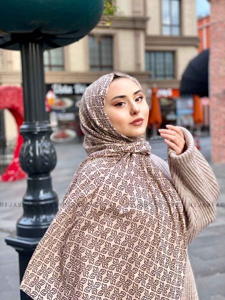 Wahida - Taupe Patterned Cotton Hijab - Mirach