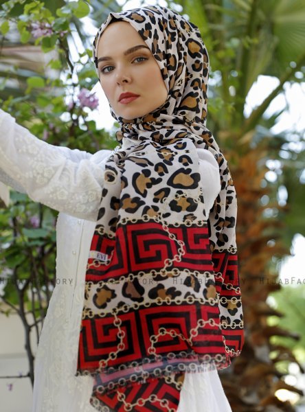 Nadida - Red Patterned Hijab - Sal Evi