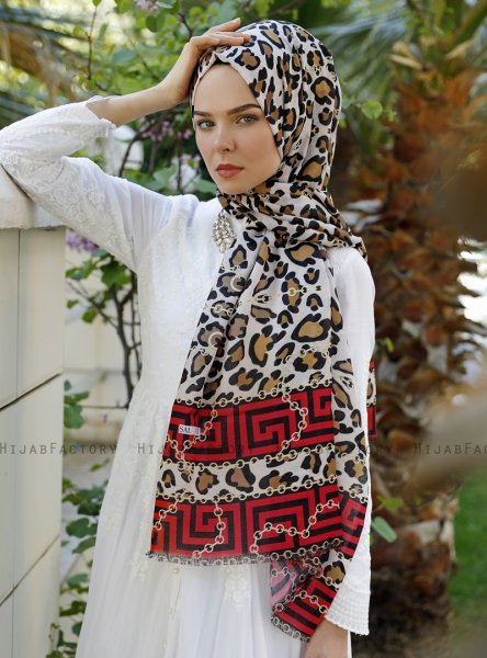 Nadida - Red Patterned Hijab - Sal Evi