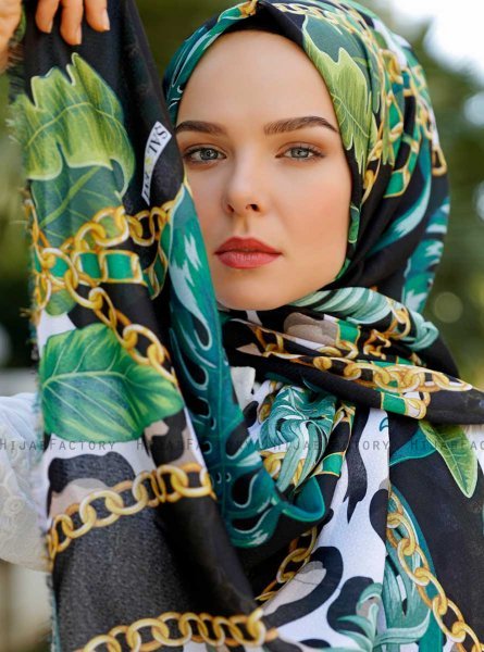 Yamileth - Green Patterned Hijab - Sal Evi