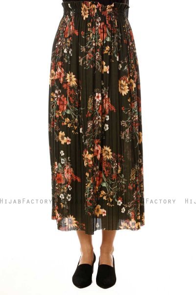 Yamina - Floral Khaki Skirt - Burun