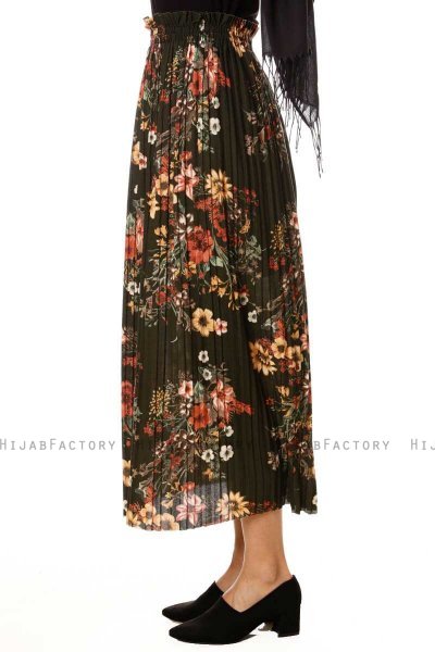 Yamina - Floral Khaki Skirt - Burun