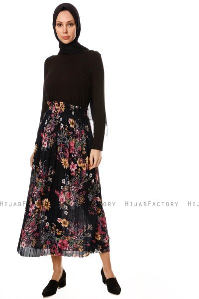 Yamina - Floral Navy Blue Skirt - Burun