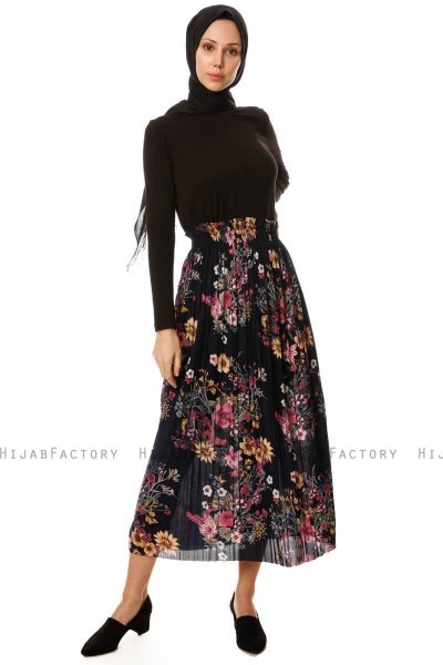 Yamina - Floral Navy Blue Skirt - Burun