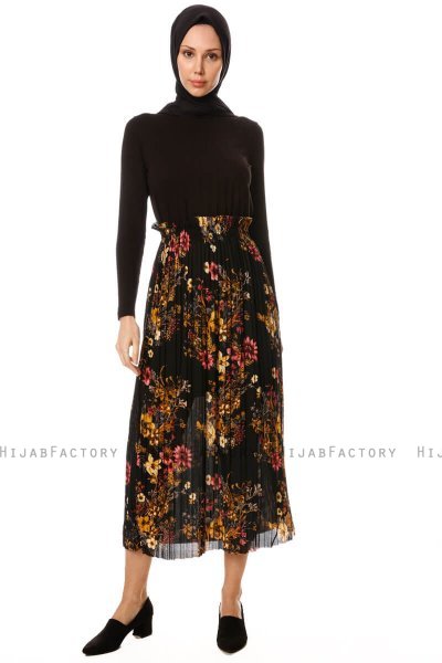 Yamina - Floral Black Skirt - Burun
