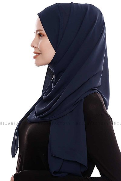 Yara - Navy Blue Practical One Piece Crepe Hijab