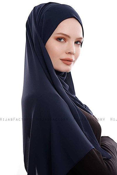 Yara - Navy Blue Practical One Piece Crepe Hijab