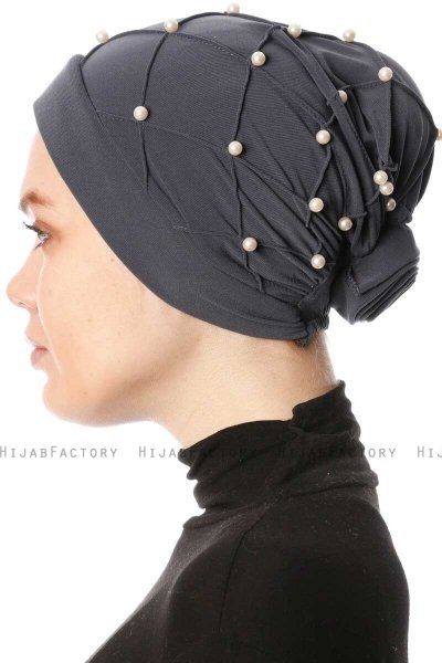 Yaren - Anthracite Crepe Chiffon Turban - Sehr-i Sal