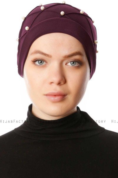 Yaren - Purple Crepe Chiffon Turban - Sehr-i Sal