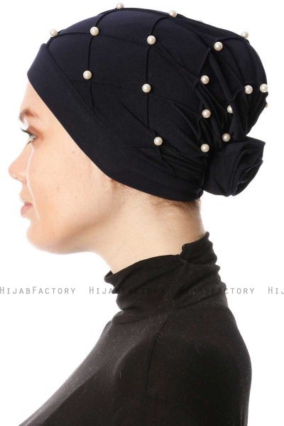 Yaren - Navy Blue Crepe Chiffon Turban - Sehr-i Sal