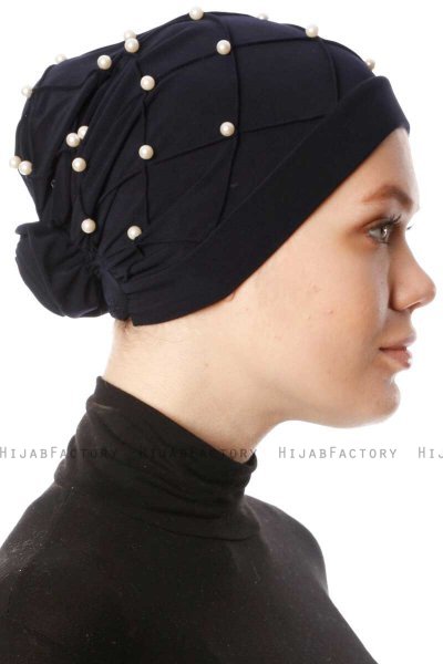 Yaren - Navy Blue Crepe Chiffon Turban - Sehr-i Sal