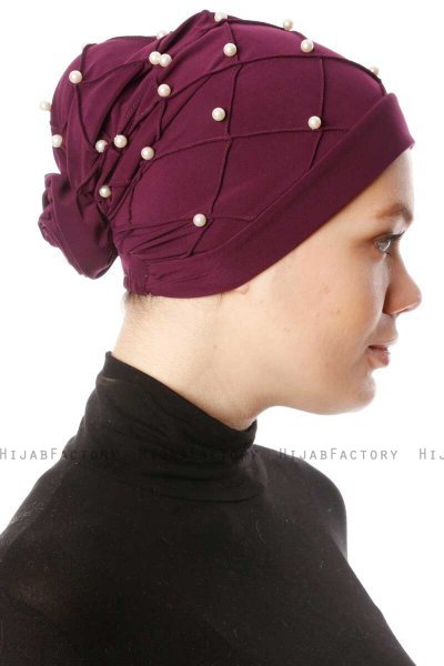 Yaren - Plum Crepe Chiffon Turban - Sehr-i Sal