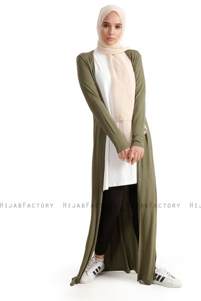 Yasmin - Khaki Long Cardigan