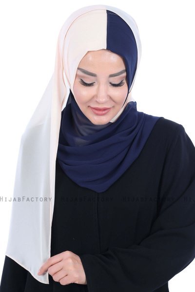 Ylva - Beige & Navy Blue Practical Chiffon Hijab