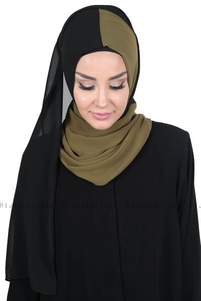 Ylva - Khaki & Black Practical Chiffon Hijab