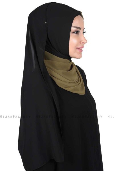 Ylva - Khaki & Black Practical Chiffon Hijab