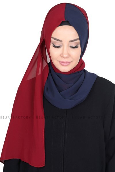 Ylva - Navy Blue & Bordeaux Practical Chiffon Hijab