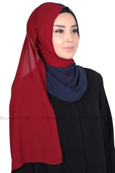 Ylva - Navy Blue & Bordeaux Practical Chiffon Hijab