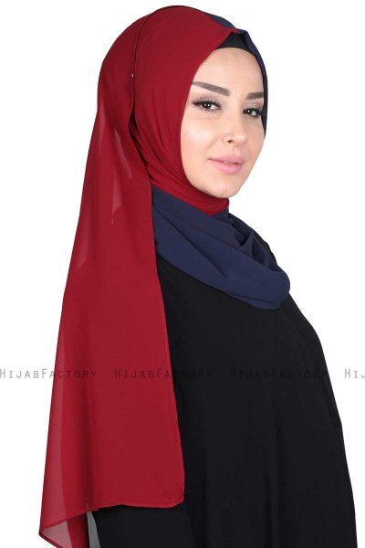 Ylva - Navy Blue & Bordeaux Practical Chiffon Hijab