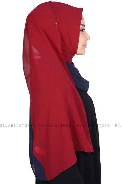 Ylva - Navy Blue & Bordeaux Practical Chiffon Hijab