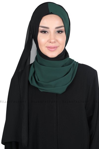 Ylva - Dark Green & Black Practical Chiffon Hijab