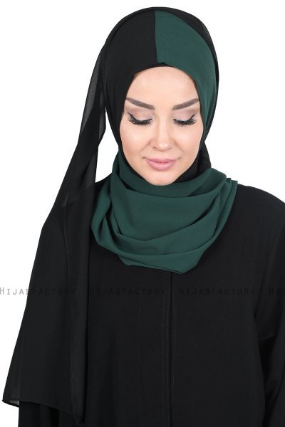 Ylva - Dark Green & Black Practical Chiffon Hijab