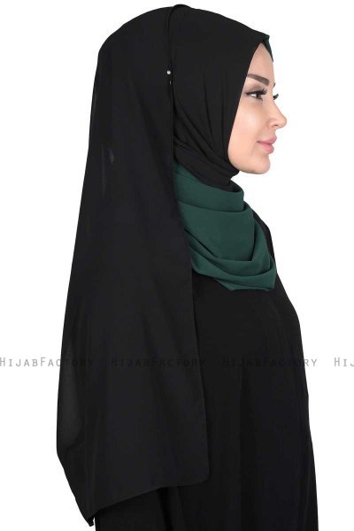 Ylva - Dark Green & Black Practical Chiffon Hijab