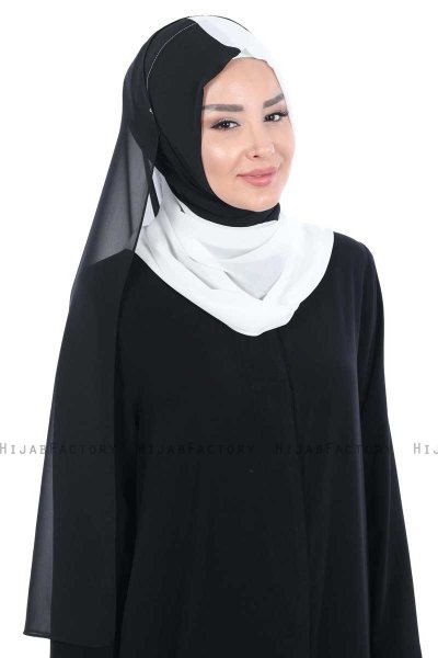 Ylva - White & Black Practical Chiffon Hijab