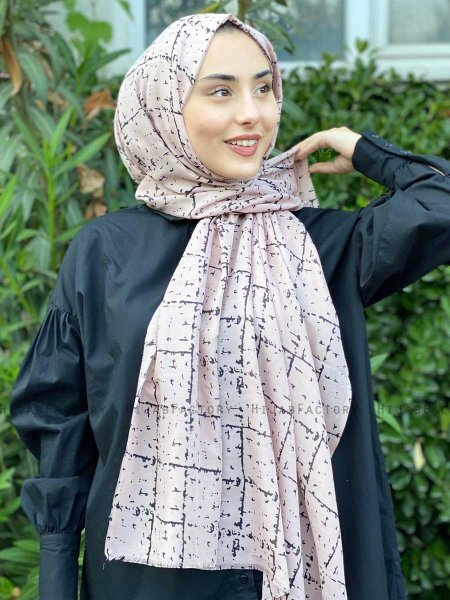 Zakiyah - Beige Patterned Cotton Hijab